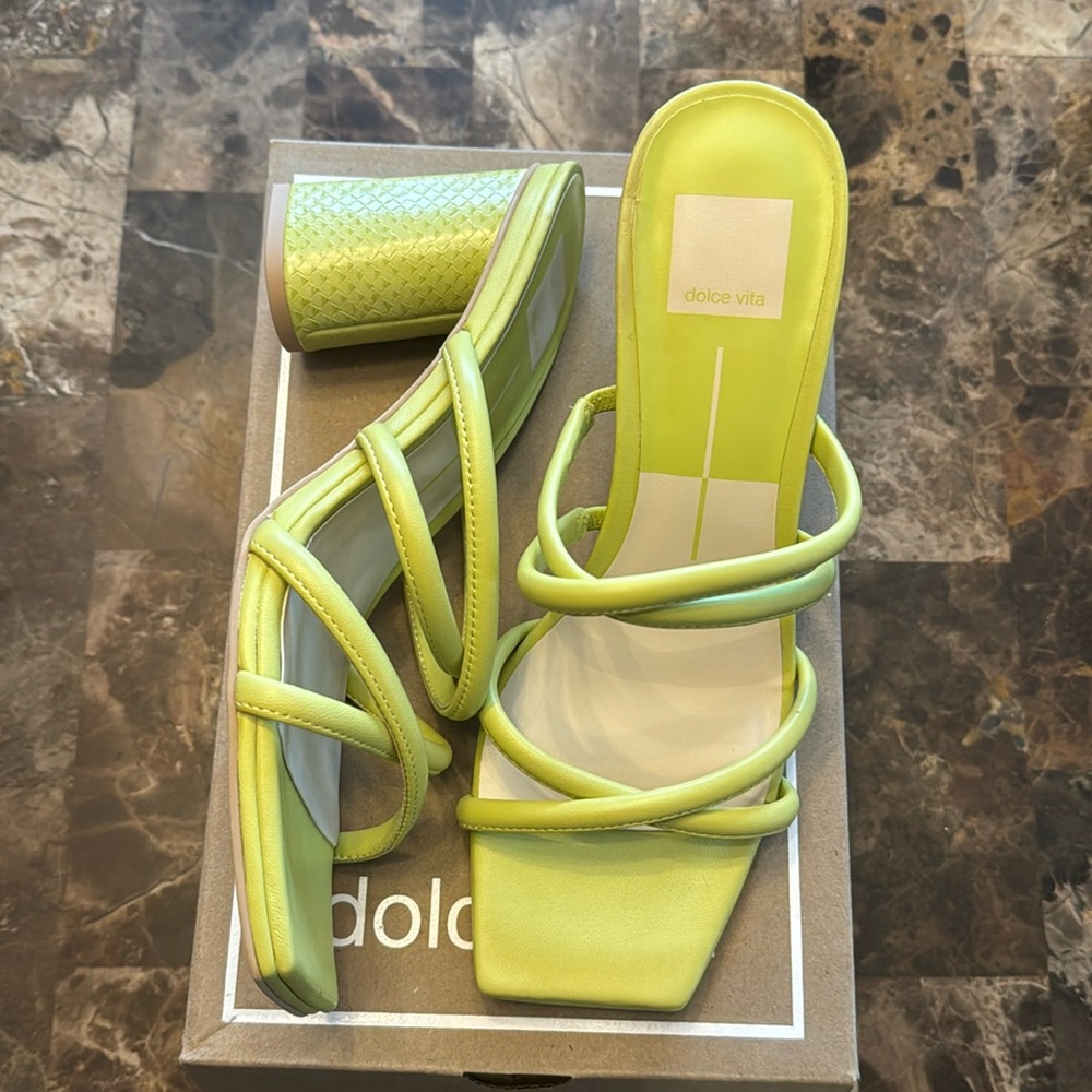Brand new lime green stacked heel